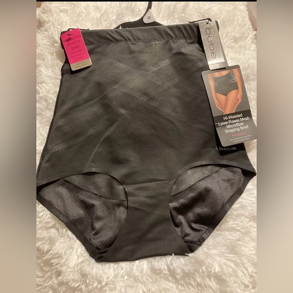 NWT BEBE BRIEF Black High Waisted Laser Power Microfiber Sexy - Picture 1 of 4